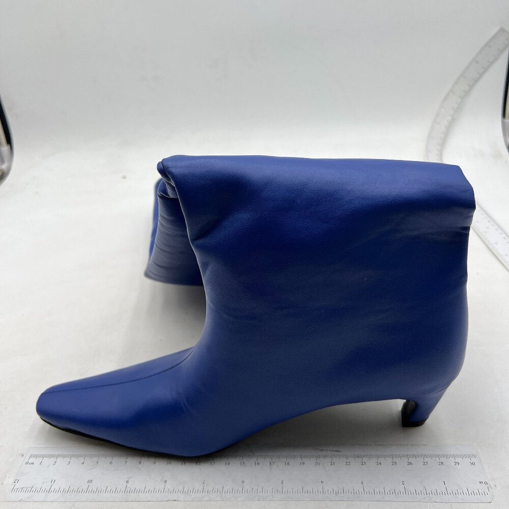 Women Chic Pointy Toe Glitter Knee High Boots Kitten Low Heel, Blue Dress Shoes